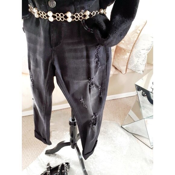 EUC Grace in LA black braided trim accent skinny denim jeans, 30 - Picture 4 of 15